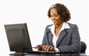 woman using laptop via cloud computing