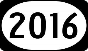 the numbers "2016" in a white oval on a black background