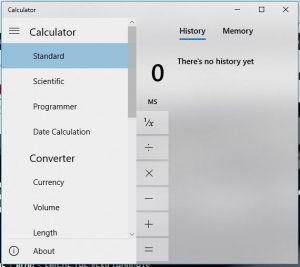 image of Windows Calculator showing menu options