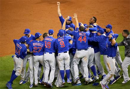 baseball team celebrates winning the world series